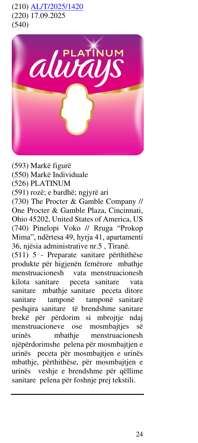 Zëri i markës PLATINUM në buletin