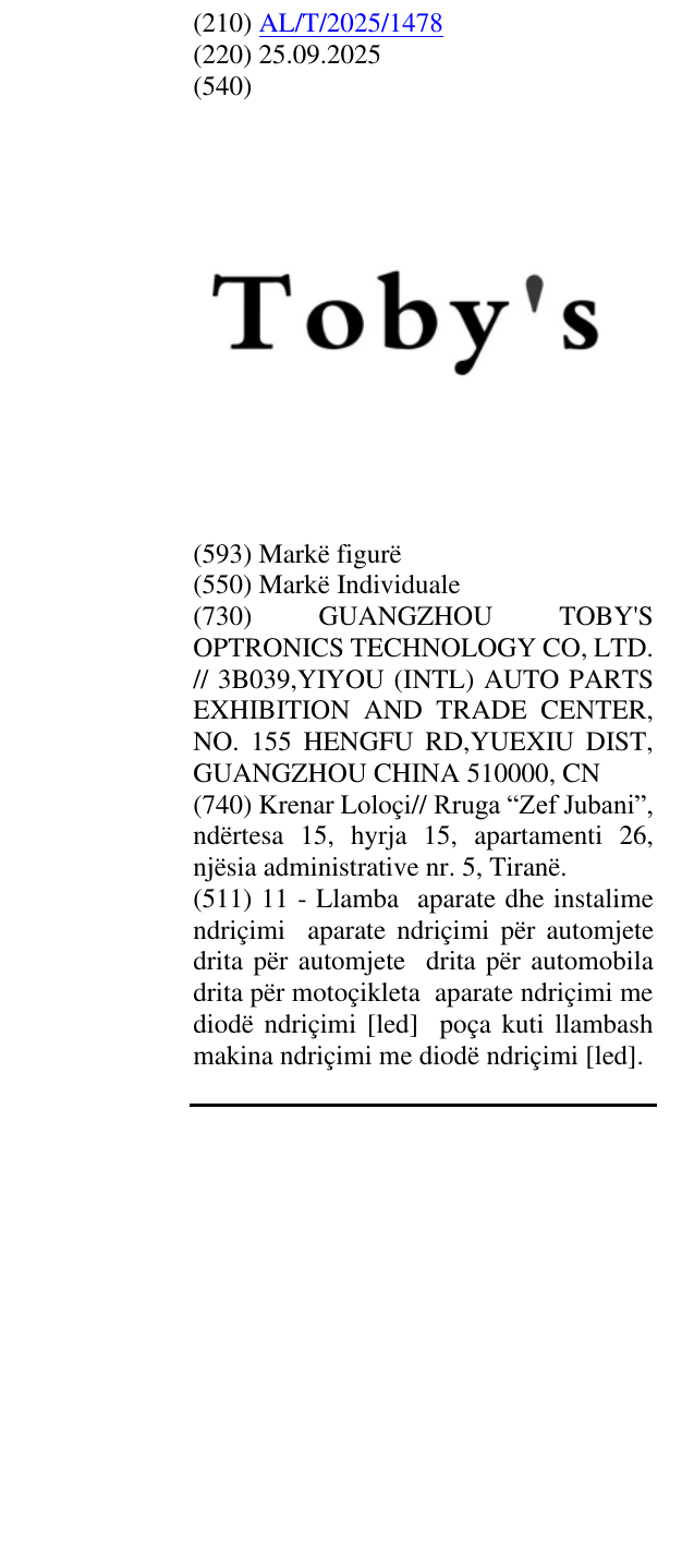 Zëri i markës Toby's në buletin