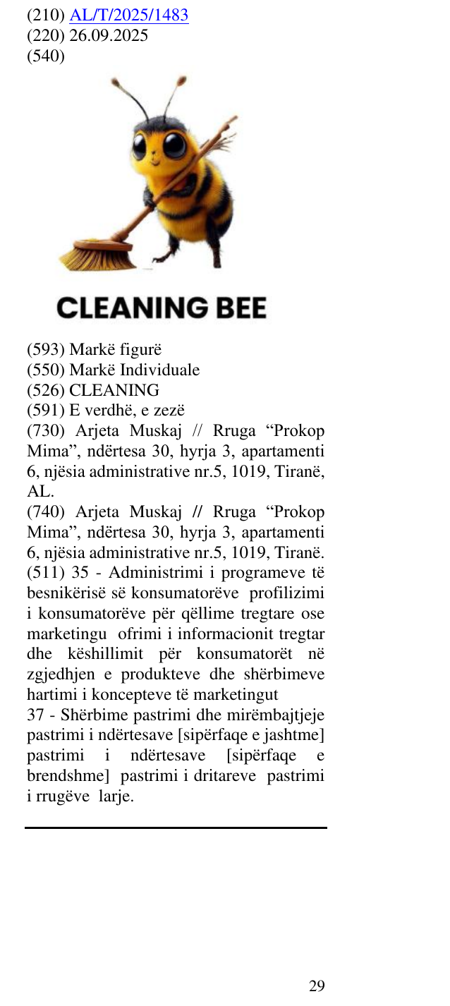 Zëri i markës CLEANING në buletin
