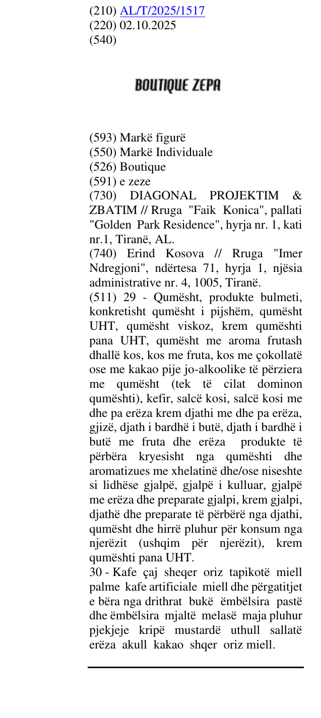 Zëri i markës Boutique në buletin