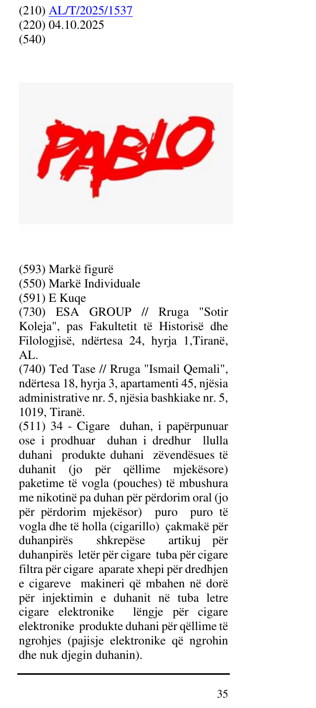 Zëri i markës PABLO në buletin