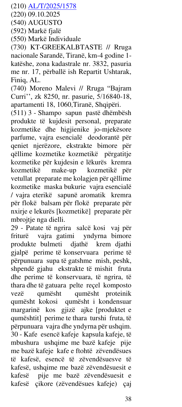 Zëri i markës AUGUSTO në buletin