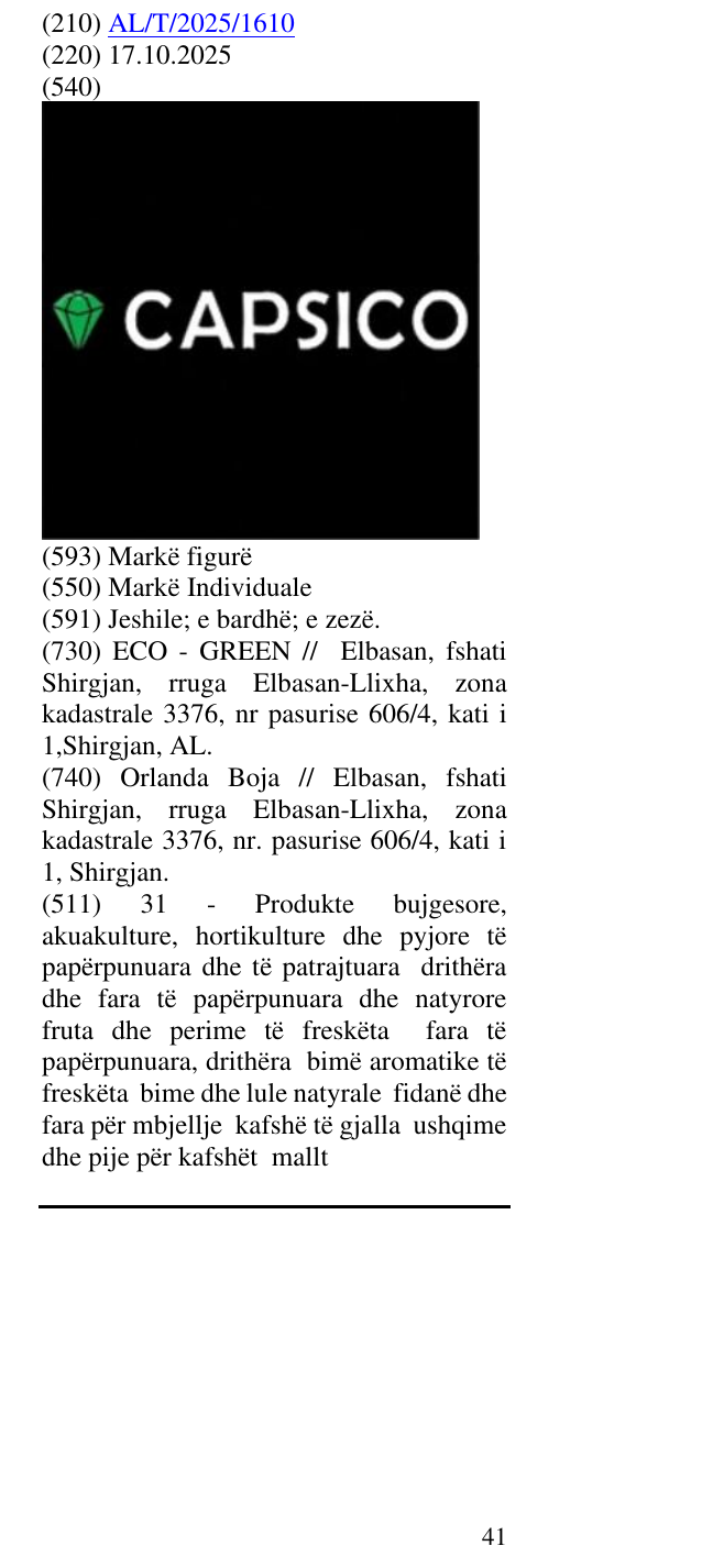 Zëri i markës CAPSICO në buletin