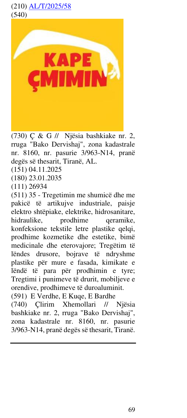 Zëri i markës KAPE ÇMIMIN në buletin