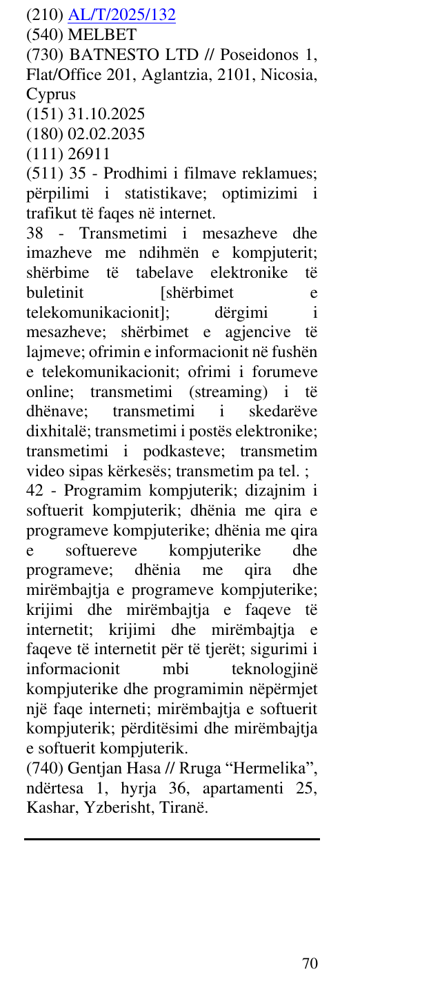 Zëri i markës MELBET në buletin