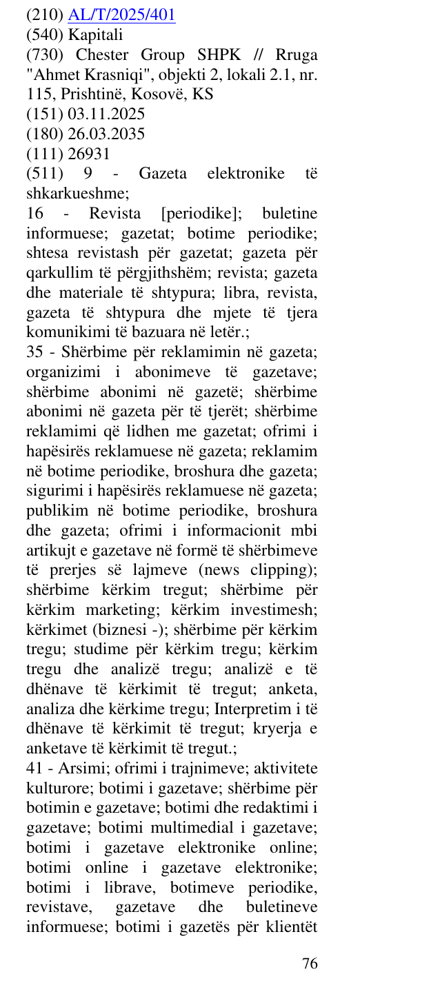 Zëri i markës Kapitali në buletin