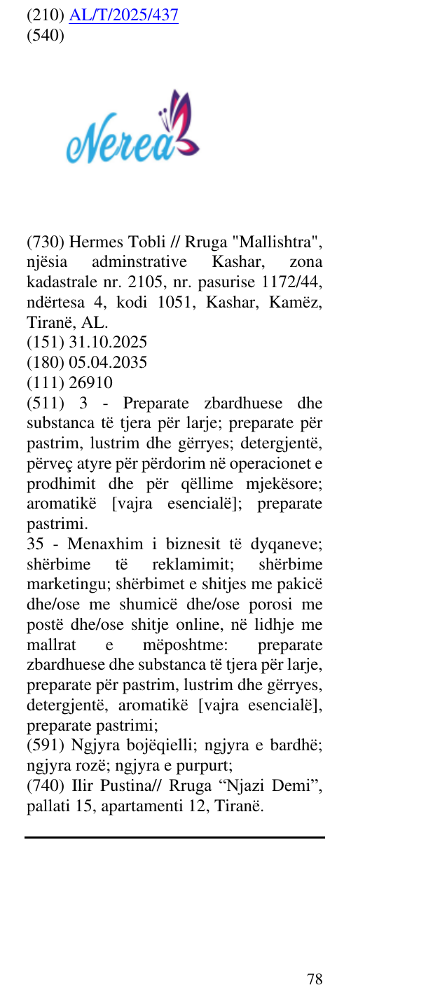 Zëri i markës Nerea në buletin