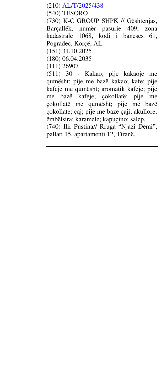 Zëri i markës TESORO në buletin