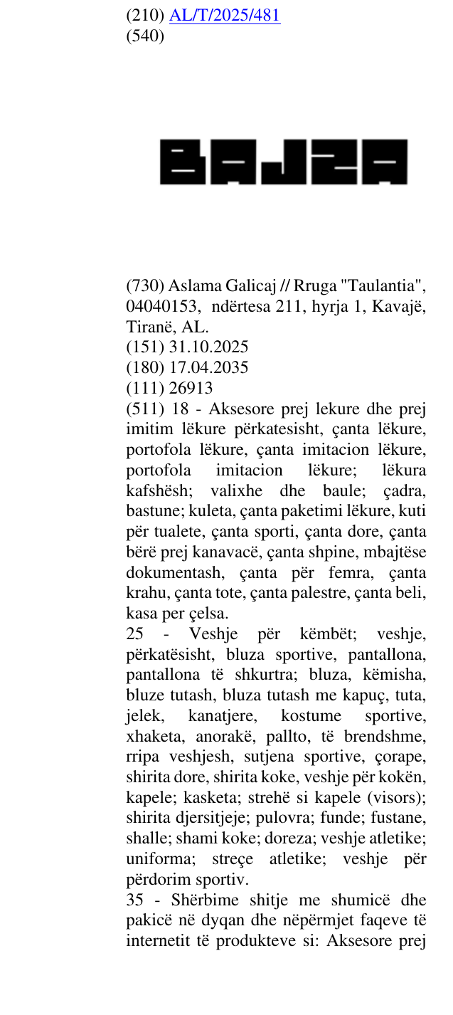 Zëri i markës BAJZA në buletin