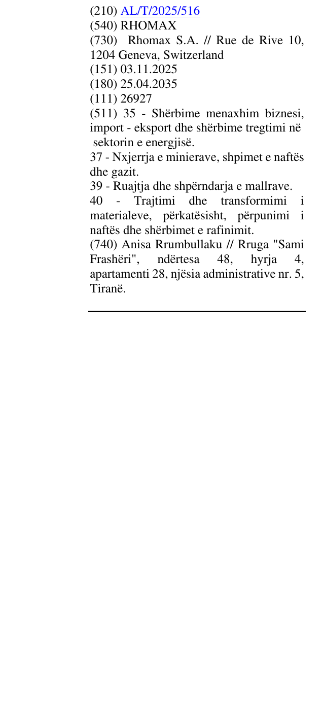 Zëri i markës RHOMAX në buletin
