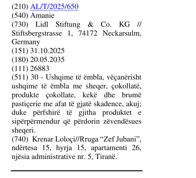 Zëri i markës Amanie në buletin