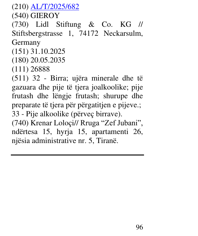 Zëri i markës GIEROY në buletin