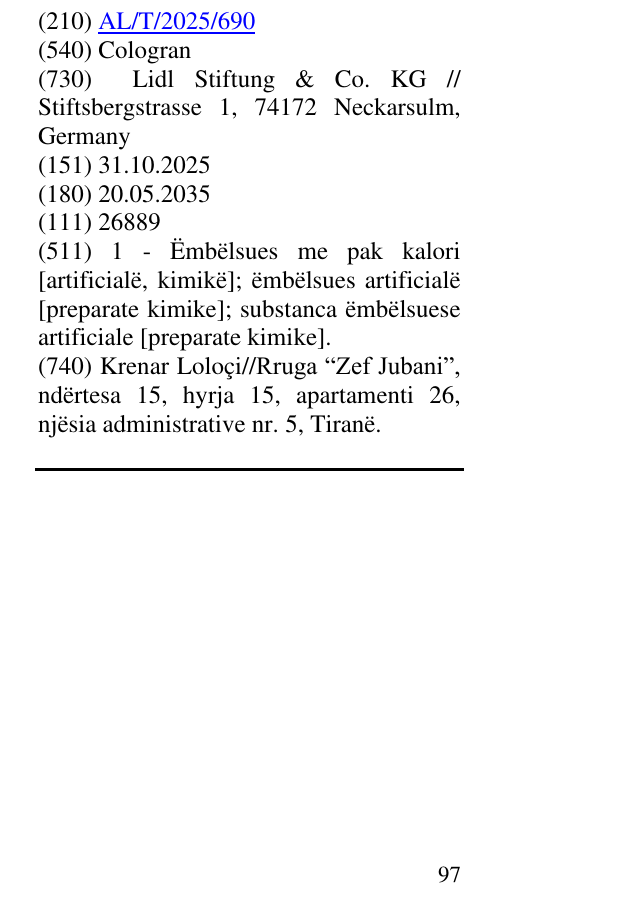 Zëri i markës Cologran në buletin