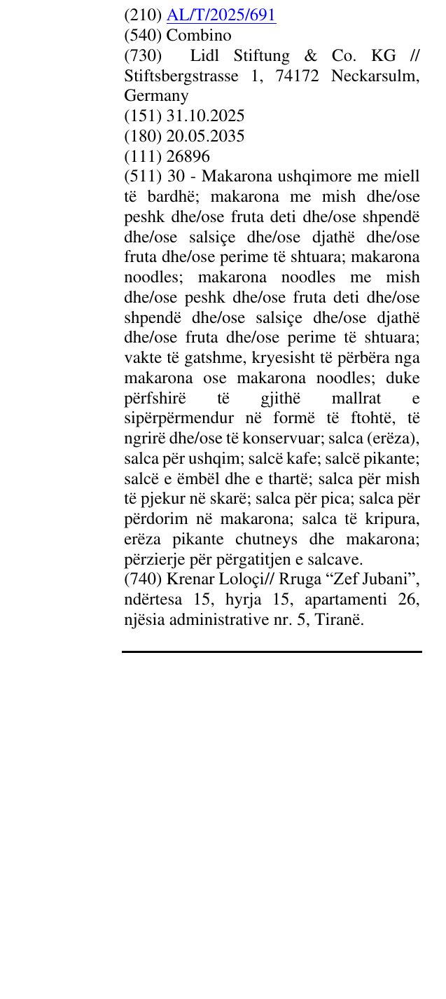 Zëri i markës Combino në buletin