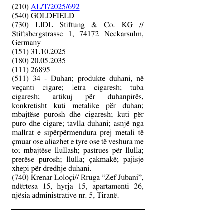 Zëri i markës GOLDFIELD në buletin