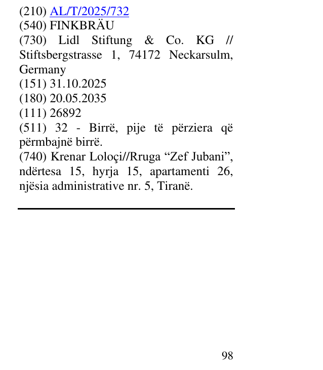 Zëri i markës FINKBRÄU në buletin