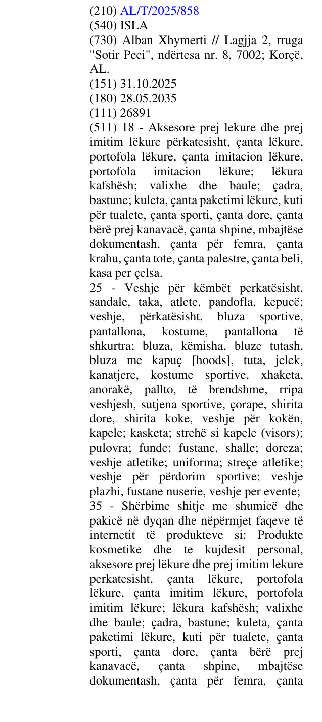 Zëri i markës ISLA në buletin