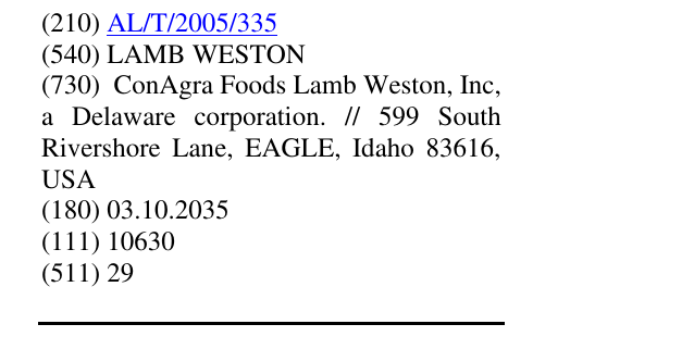 Zëri i markës LAMB WESTON në buletin