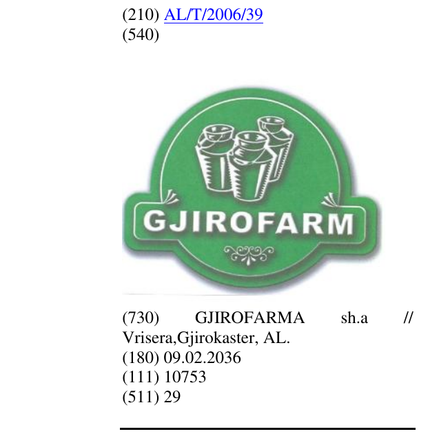 Zëri i markës GJIROFARM në buletin