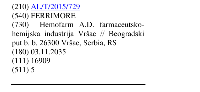 Zëri i markës FERRIMORE në buletin