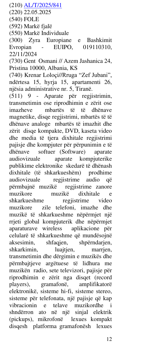 Zëri i markës FOLE në buletin