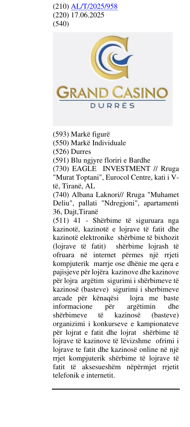 Zëri i markës Durres në buletin