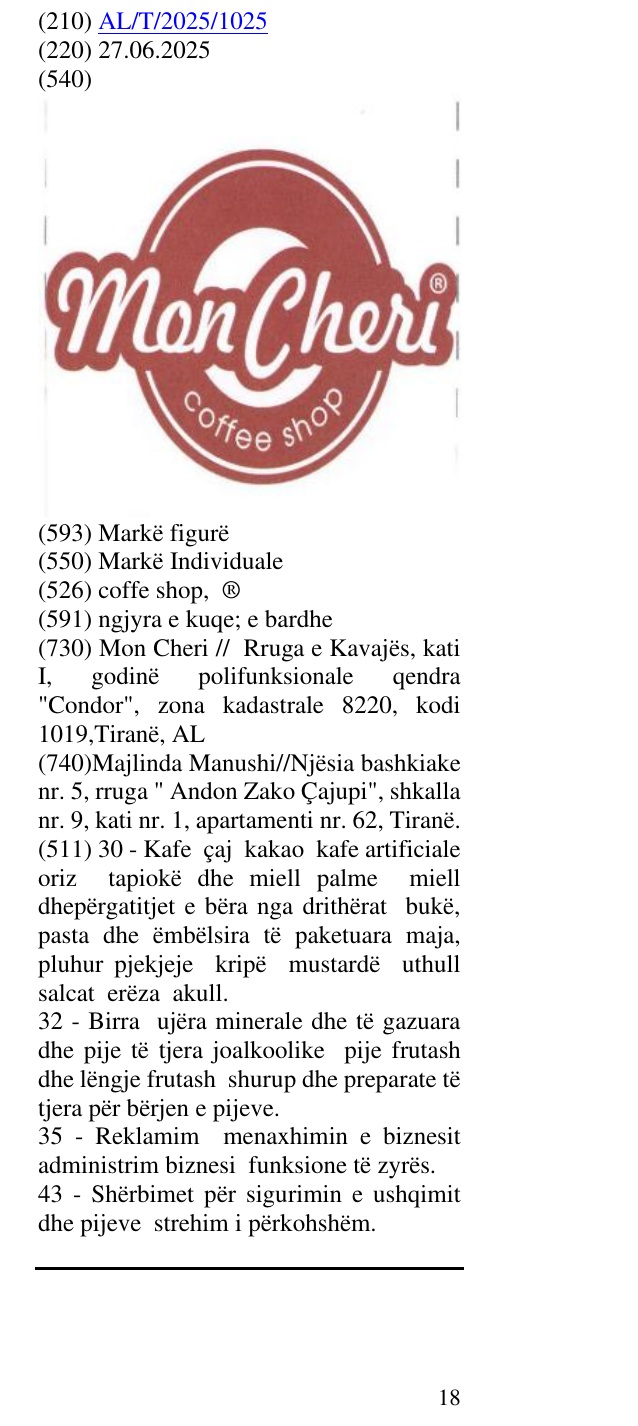 Zëri i markës coffe shop, ® në buletin