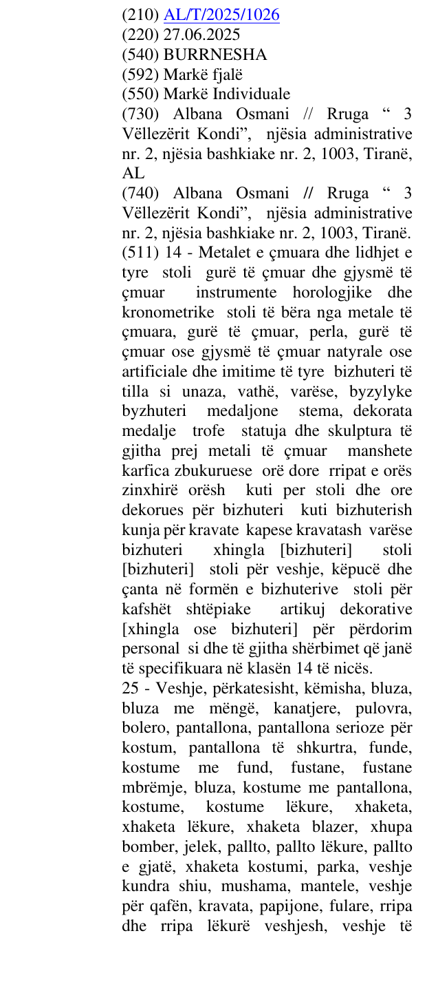 Zëri i markës BURRNESHA në buletin