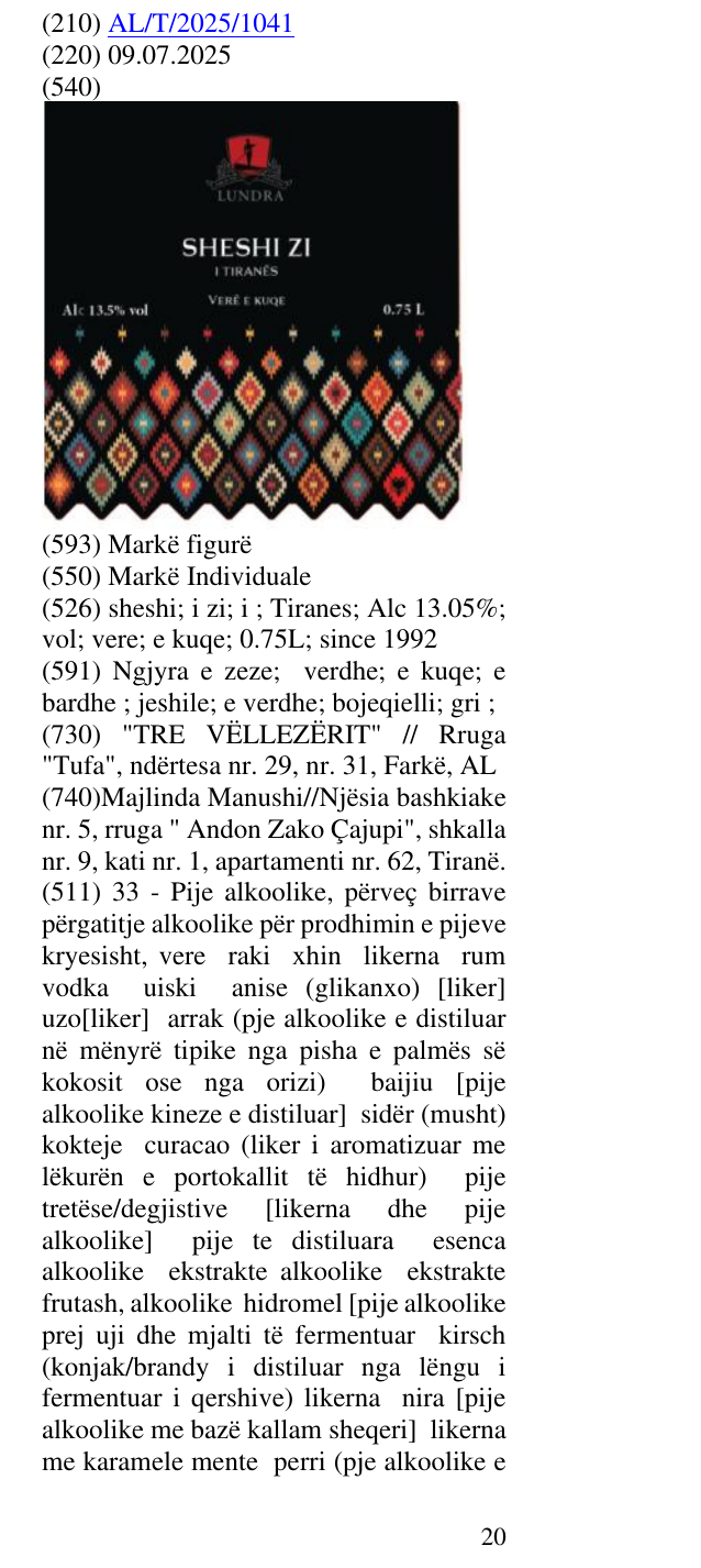 Zëri i markës sheshi; i zi; i ; Tiranes; Alc 13.05%; vol; vere; e kuqe; 0.75L; since 1992 në buletin