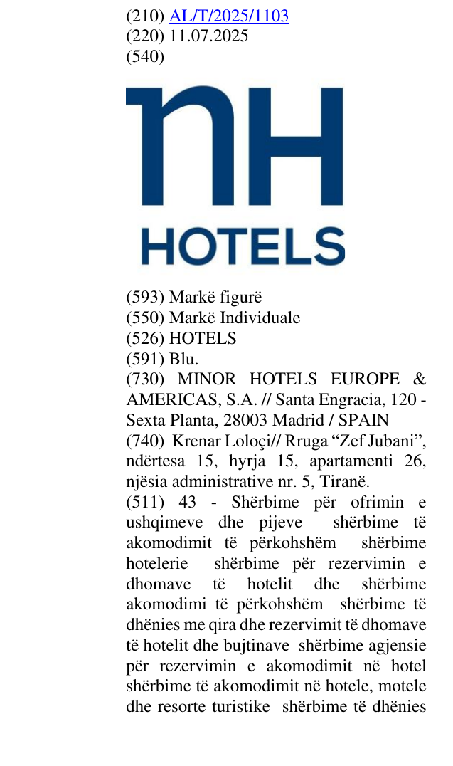 Zëri i markës HOTELS në buletin