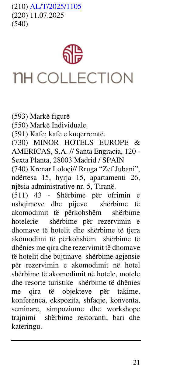 Zëri i markës NH COLLECTION në buletin