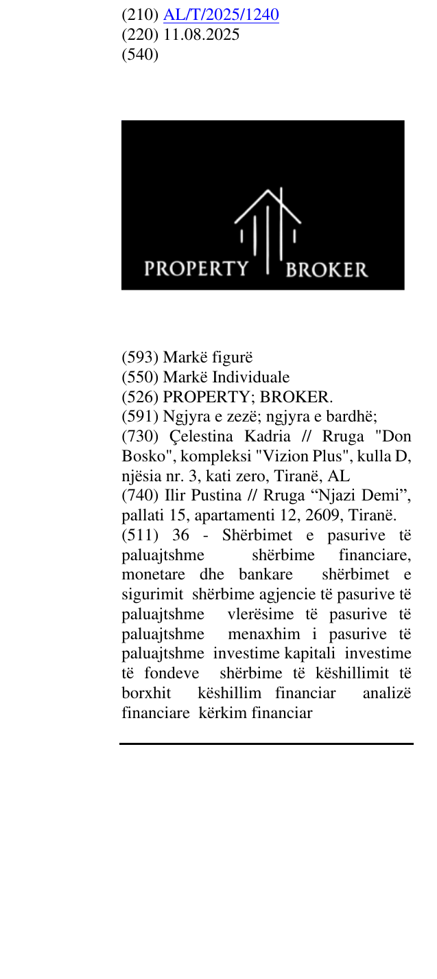 Zëri i markës PROPERTY; BROKER. në buletin
