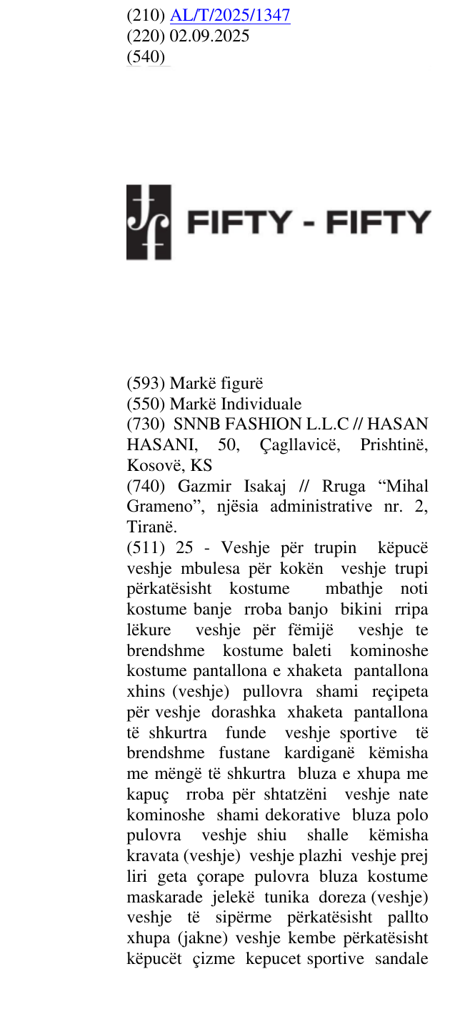 Zëri i markës FIFTY-FIFTY në buletin