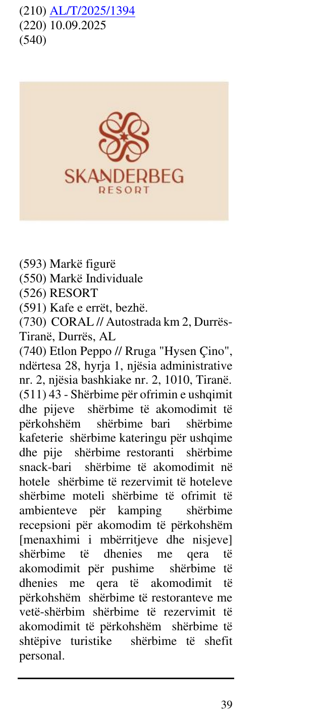 Zëri i markës RESORT në buletin
