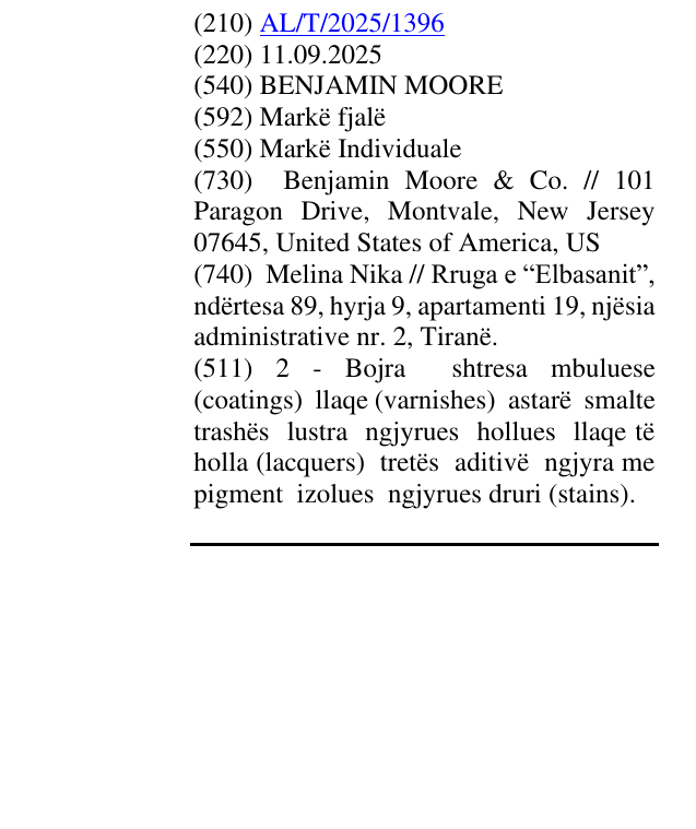 Zëri i markës BENJAMIN MOORE në buletin