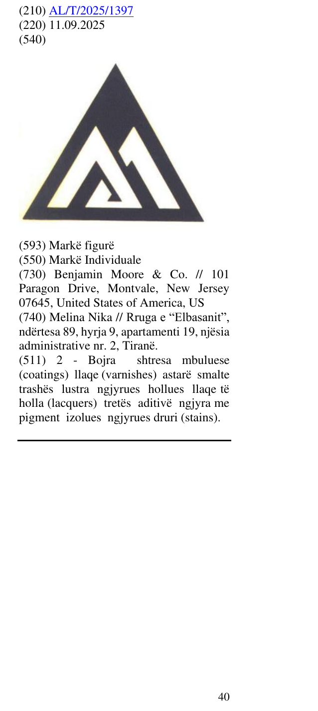 Zëri i markës AL/T/2025/1397 në buletin
