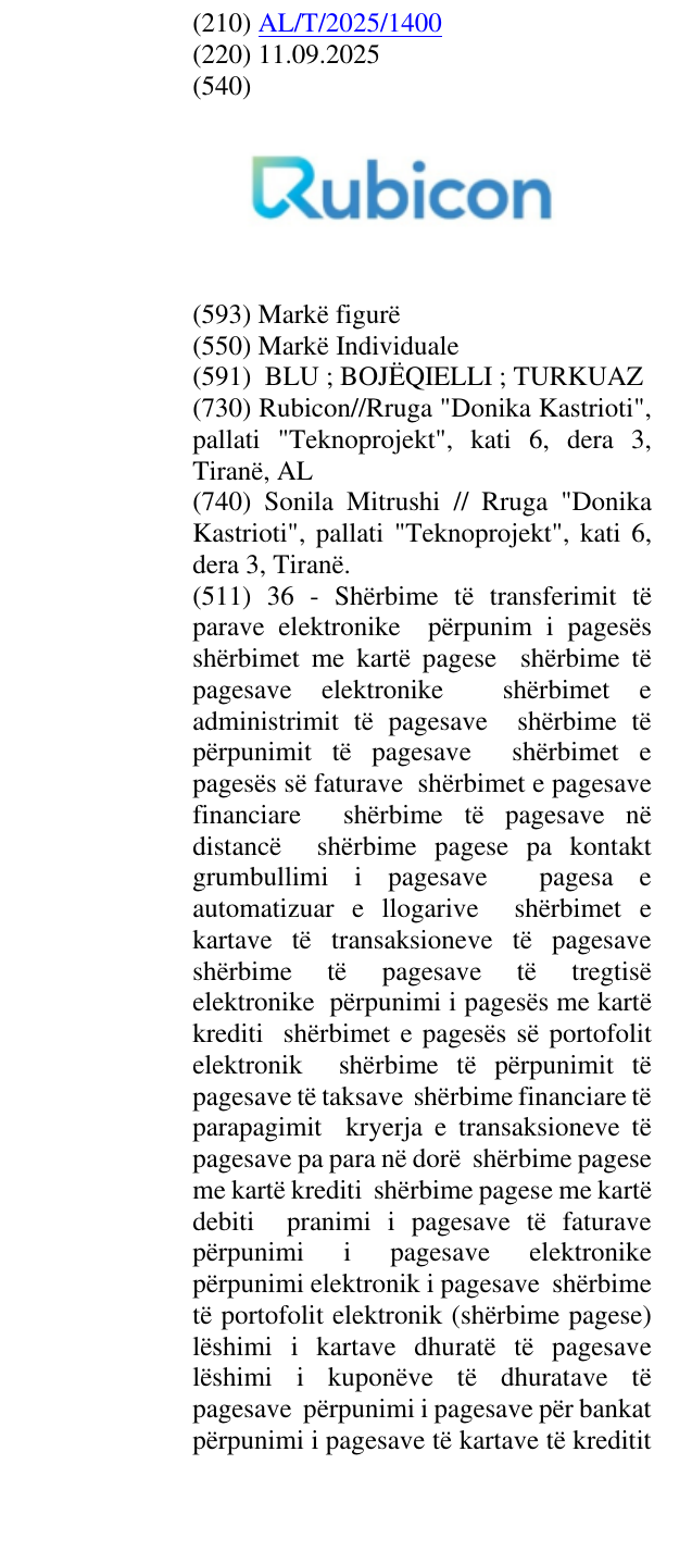 Zëri i markës Rubicon në buletin