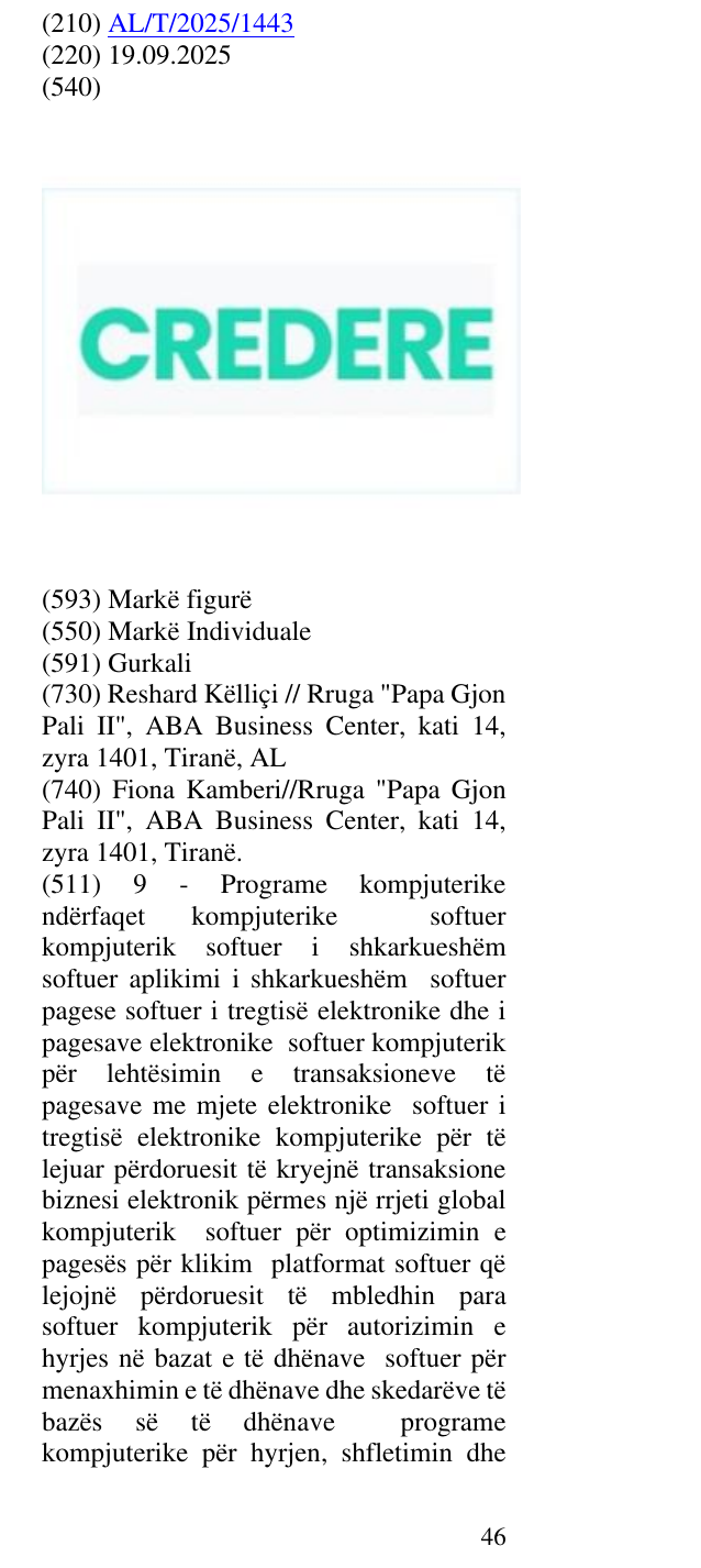 Zëri i markës Credere në buletin
