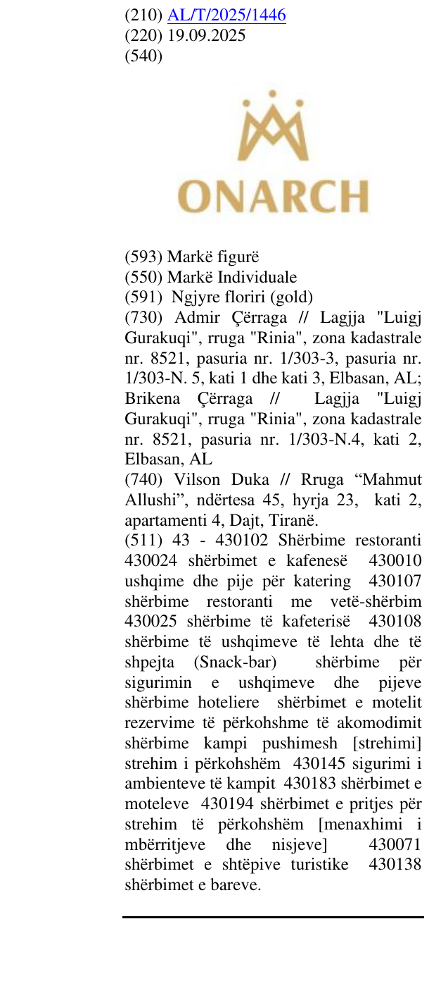 Zëri i markës ONARCH në buletin