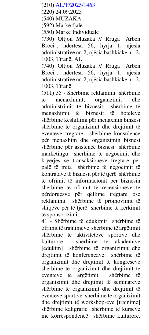 Zëri i markës MUZAKA në buletin
