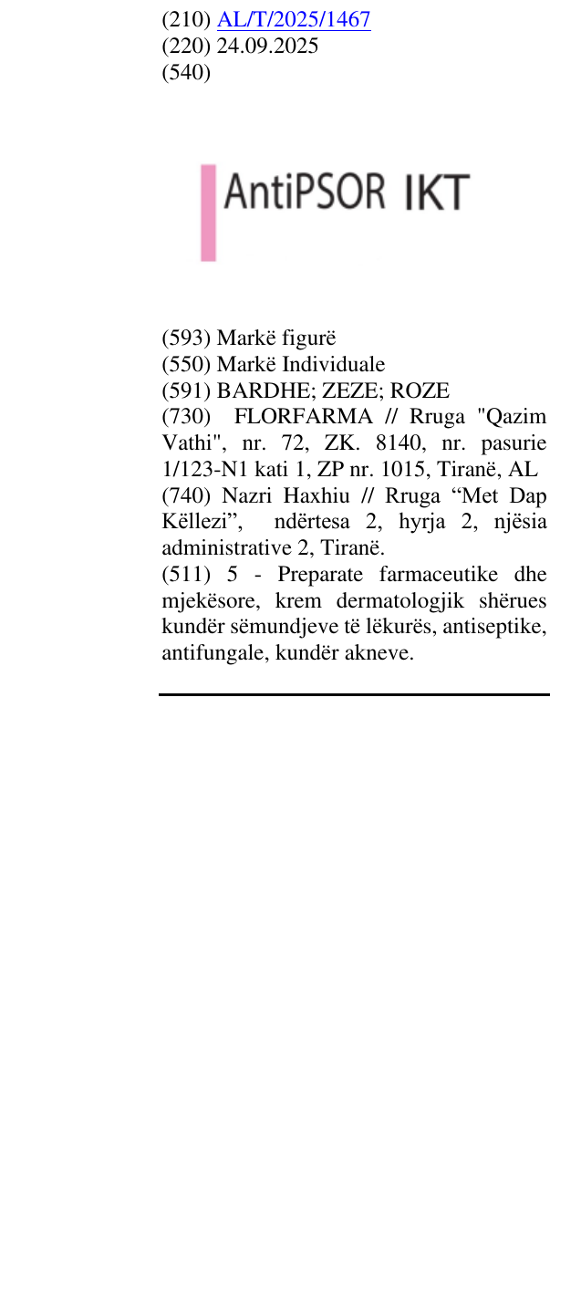 Zëri i markës ANTIPSOR IKT në buletin