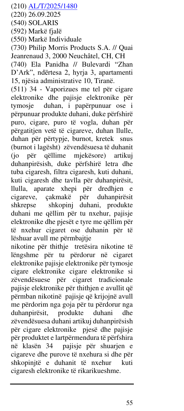 Zëri i markës SOLARIS në buletin