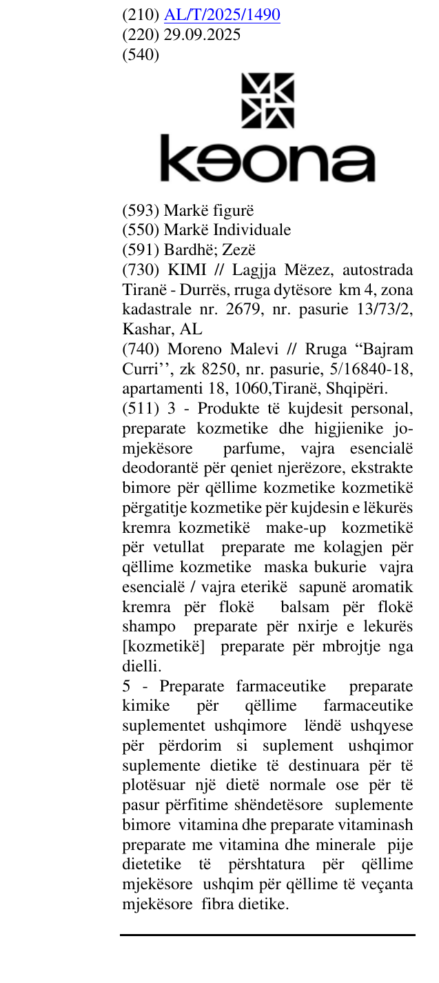 Zëri i markës KEONA në buletin