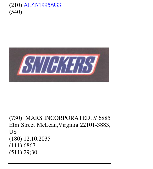 Zëri i markës SNICKERS në buletin