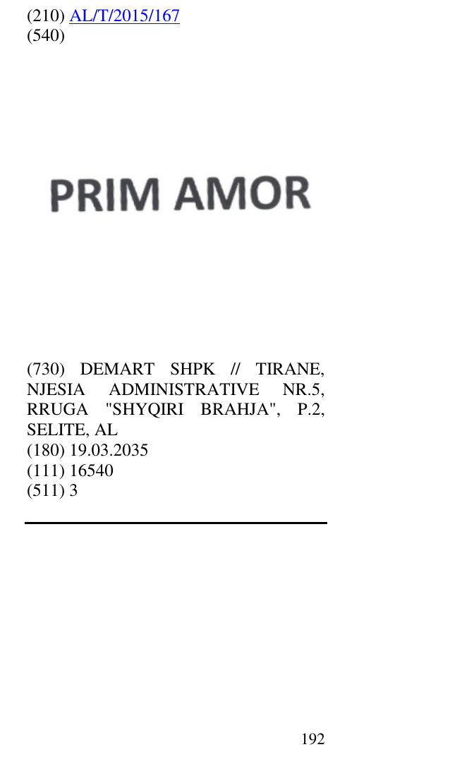 Zëri i markës PRIM AMOR në buletin
