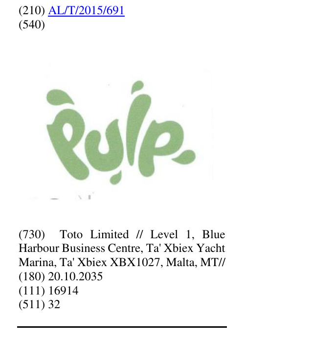 Zëri i markës Pulp në buletin