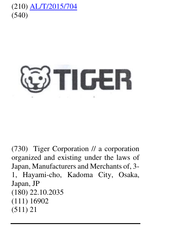 Zëri i markës Tiger në buletin