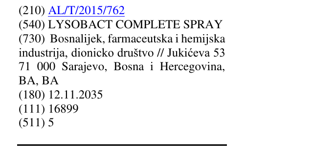 Zëri i markës LYSOBACT COMPLETE SPRAY në buletin