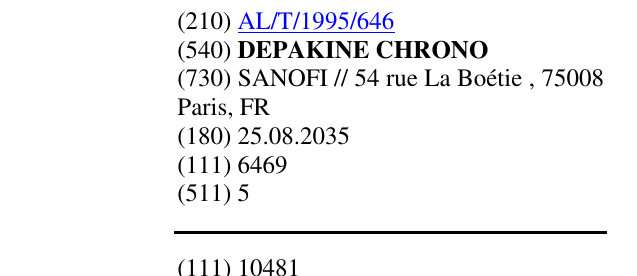 Zëri i markës DEPAKINE CHRONO në buletin