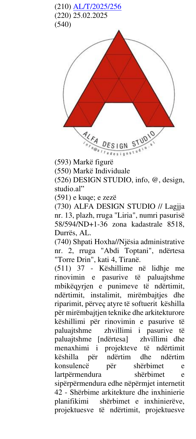 Zëri i markës DESIGN STUDIO, info, @, design, studio.al” në buletin